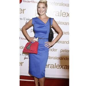 Black Halo Jackie O Sheath Dress Blue Draped Classic Timeless Capsule SZ 8